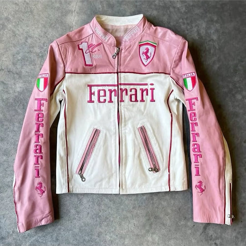 Ferrari Vintage Leather Racing Jacket – Bold & Authentic F1 Fashion