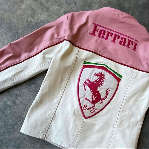 Ferrari Vintage Leather Racing Jacket – Bold & Authentic F1 Fashion